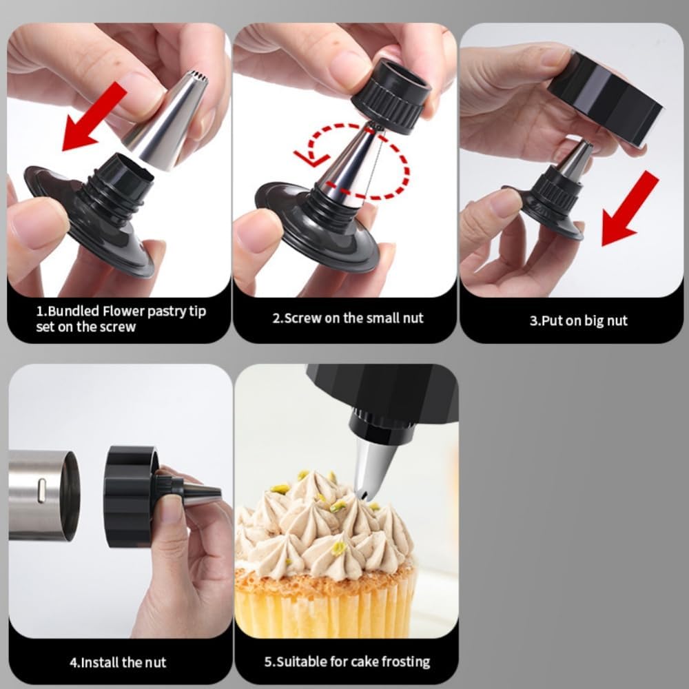 Stainless Steel Cookie Press Gun Kit, 13 Discs & 8 Piping Tips