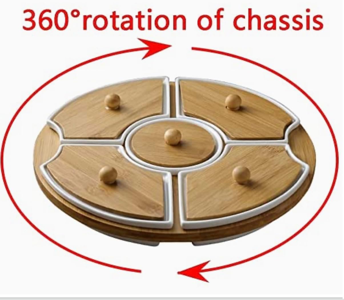 Allure Life Ceramic Appetizer Serving Platter with Bamboo Lid – 5 Section Divided Dish Set for Fruits, Snacks & Dips, White