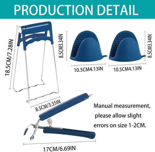 3 Pack Kitchen Tongs Bowl Dish Pan Clips Tongs Silicone GlovesKitchen Hot Plate Gripper, Stainless Steel Bowl Clip,Avoid Scalding Kitchenware Set (Blue)