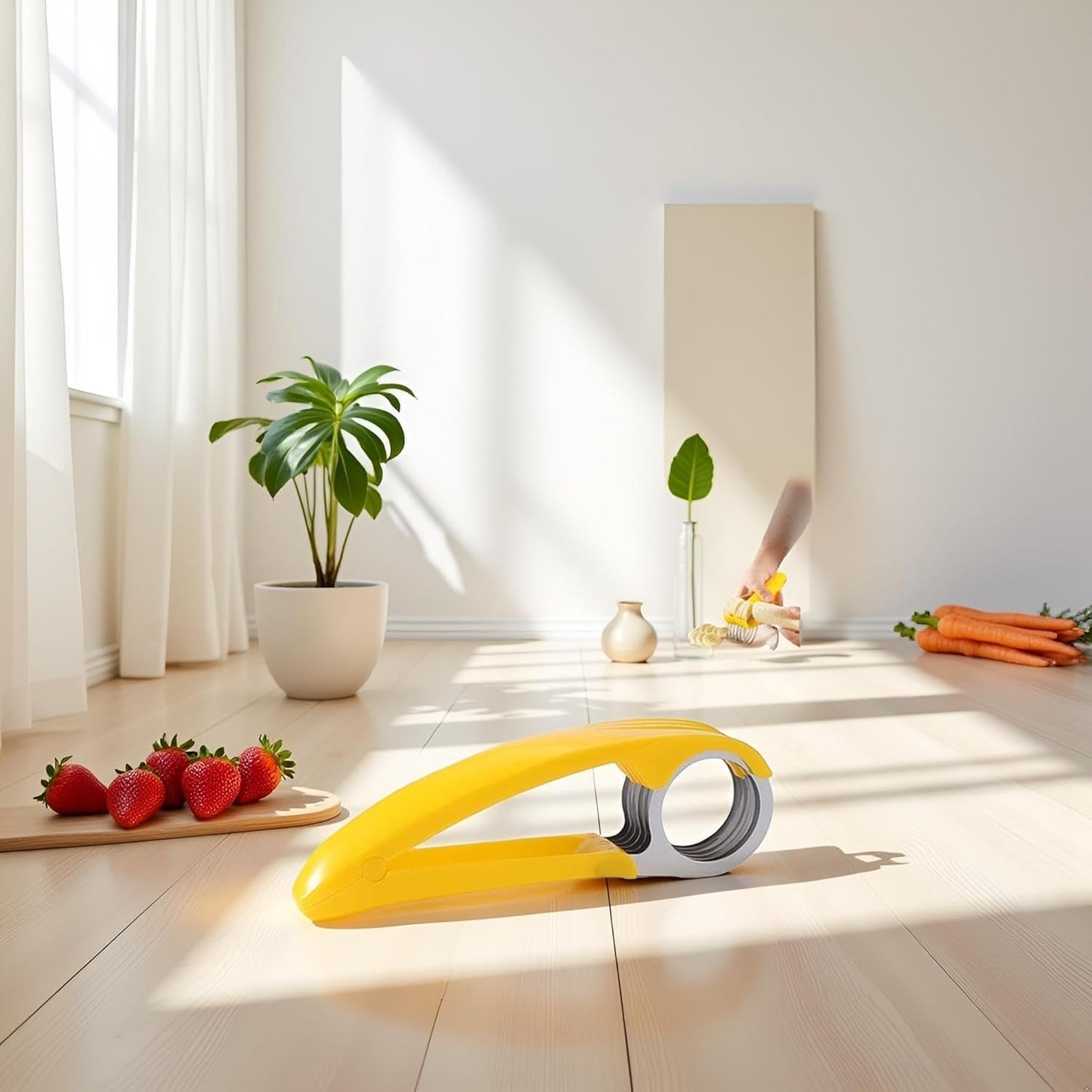 Yellow Food Manual Slicer, Handheld Portable Small Food Slicer Mandolines and Slicers, Multifunctional Slicer, Suit for Banana Strawberry Cucumber Carrot Egg Vegetable Fruit, Small Food Slicer