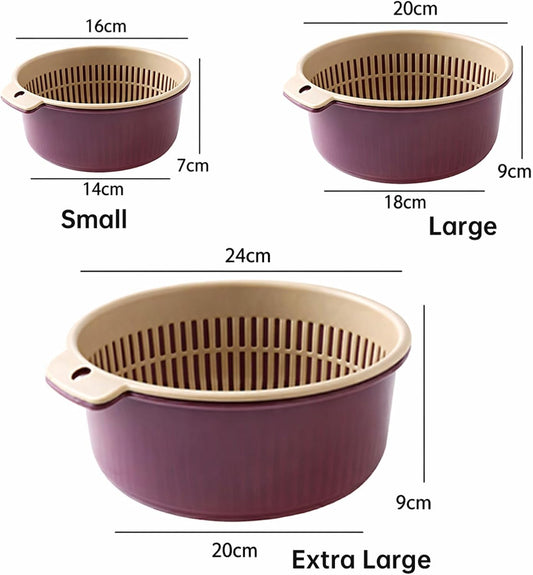 2 in 1 Colander Bowl Set, Detachable Strainer and Serving Bowl Kitchen Fruit Vegetable Washing Drainer for Home Meal Prep and Salad Making (Extra Large 20x9x24cm)