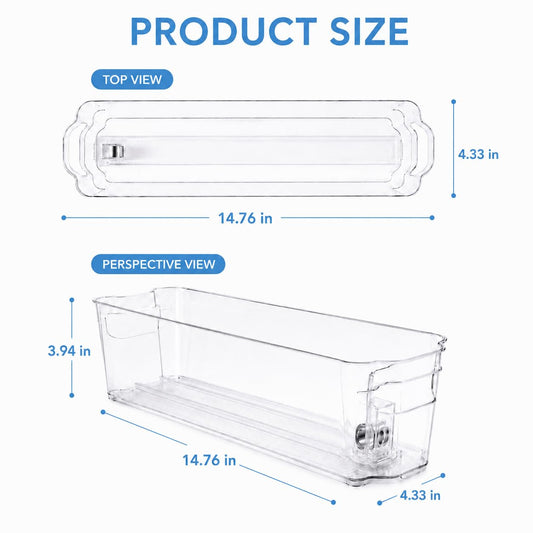 2 Set Breast Milk Storage Containers for Fridge and Freezer with Automatic Pusher, Clear Organizer Self Pushing Bins for Breastmilk Bags, Bottles and Pouches, 14.7 x 4.3 x 3.9 Inches