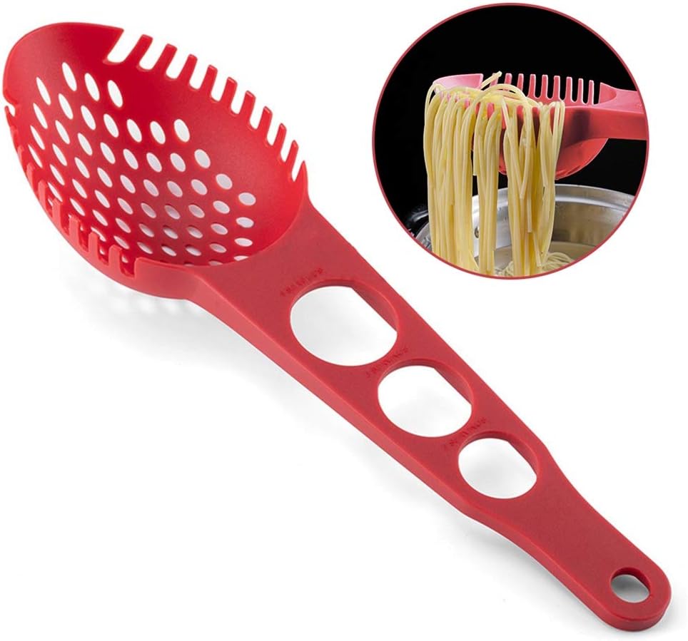 Spaghetti Spoon, 3 in 1 Colander Measuring Claw Tool for Kitchen (Red)