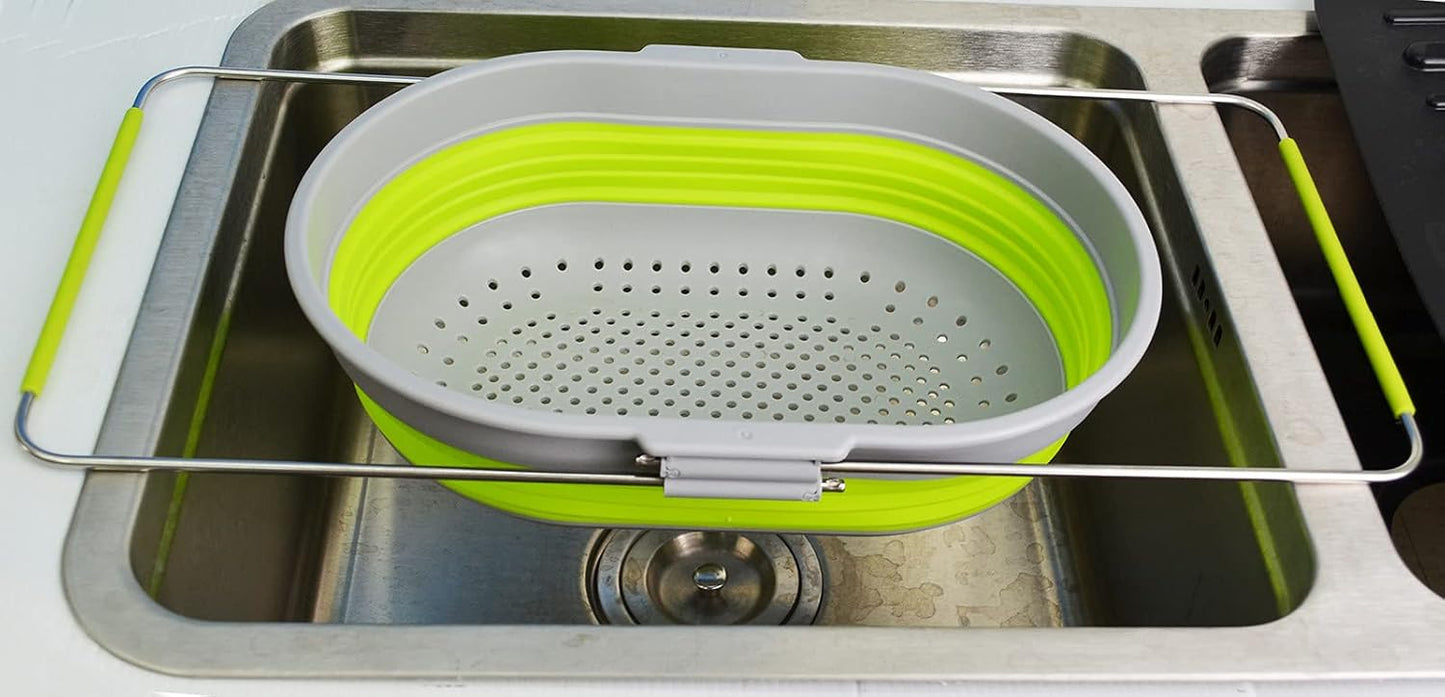 SAMMART 5L (1.3 gallon) Expandable & Collapsible Over The Sink Rectangular Colander (1, White/Grey)