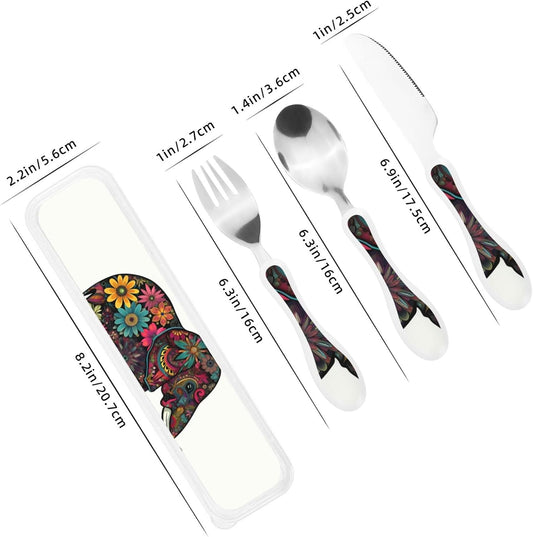 3-Piece Kids Silverware Set With Storage Case, Stainless Steel Reusable Children Safe Knife Spoon Fork Set Dragonfly Insects Flowers Children Flatware Set For Kids Lunch Box