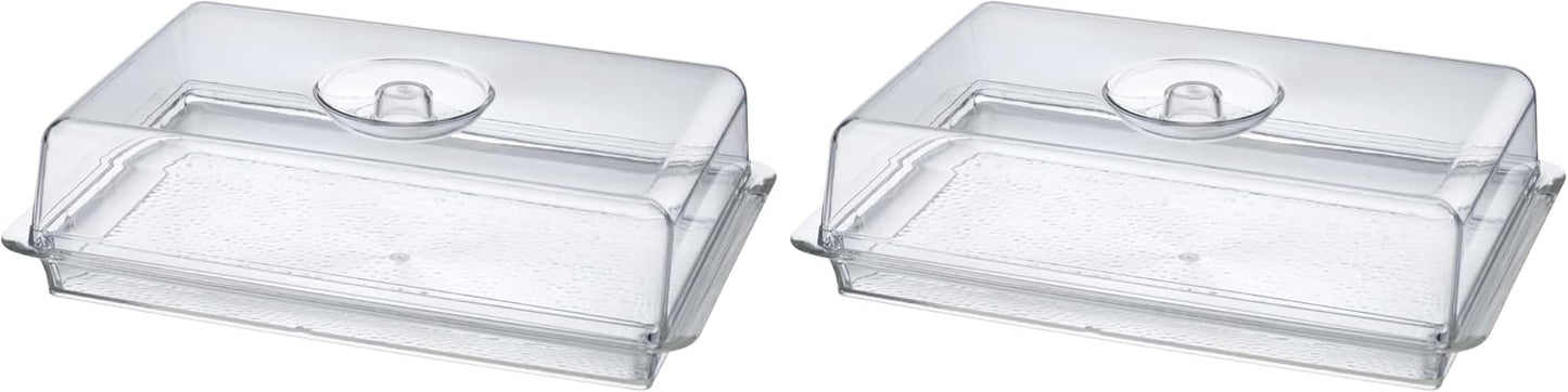 Clear Premium Acrylic Rectanglees Serving Tray with Lid (12.63" x 8.75" x 3.38") Perfect for Parties, Events, & Dining
