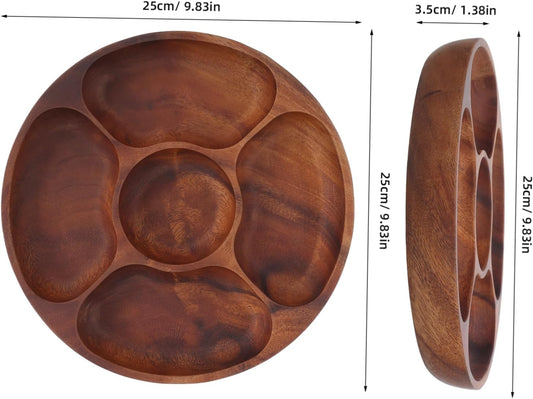 Cabilock Acacia Wood Round Snack Tray Section Serving Platter for Appetizers Fruits and Nuts Stylish Divided Design for Elegant Gatherings Easy to Clean and Maintain