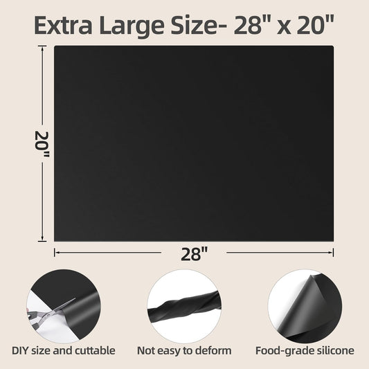 Silicone Mat with Edge Protection, 28" x 20" Large Kitchen Counter Protector Mat, Heat Resistant Desk Saver Pad for Craft Baking, Cut to Fit Placemat Non-Slip Easy to Clean Table Coffee Mat (White)