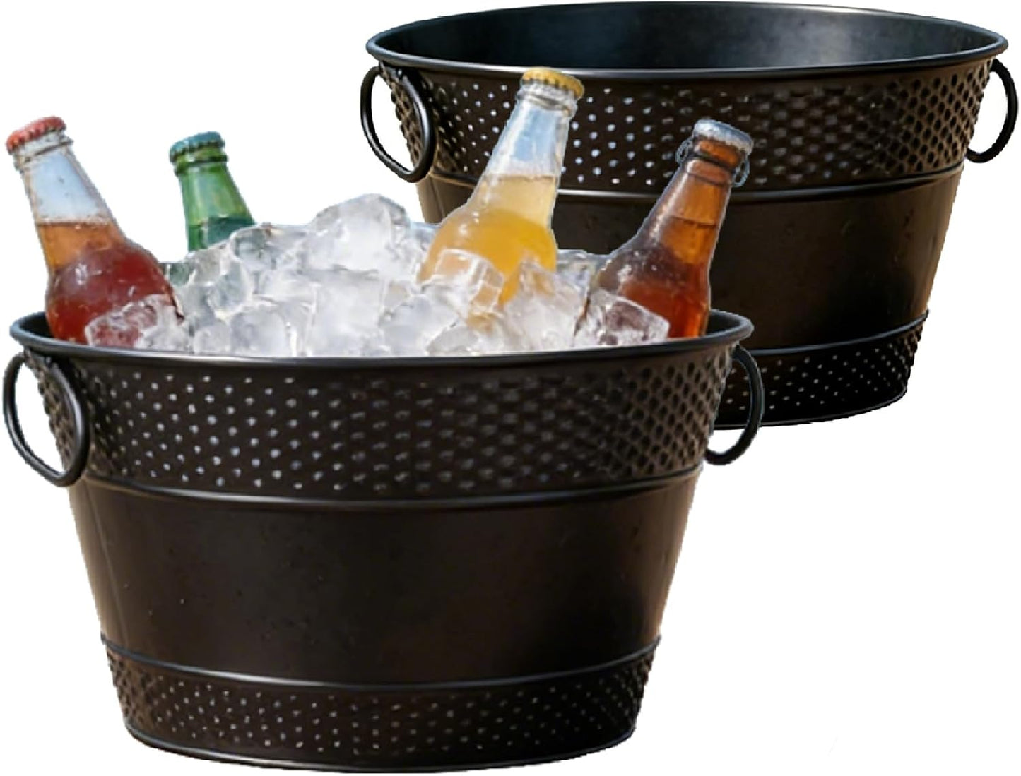 2PCS Beverage Tub Large Ice Bucket For Parties, Thick Metal Galvanized Tub Drink Buckets, Beverage Bucket with Handles, Drink Bucket for Indoor & Outdoor Party (Sliver)