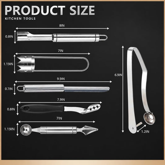 Stainless Steel Fruit and Vegetable Corer Set, Multi-Function Corer and Seed Remover for Apple Tomato (6)