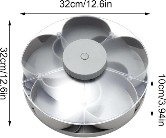Divided Serving Tray Spins | 5-Compartment Spins Snackle Box Container | Rotating Snack Spinner Platters Serving Tray with Lid | Snack Organizer Appetizer Fruit Servings Trays for Party & Kitchen
