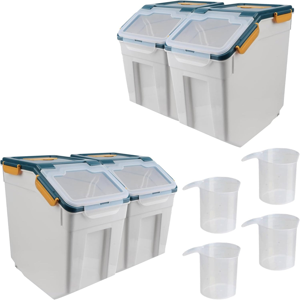 Large Flour Storage Container Bin 25lb, 2Pack Airtight Rice Storage Containers with Measuring Cup&Scoop, BPA Free with Wheels Seal Locking Lid for Flour, Rice, Grain (50LBS Total, Blue)