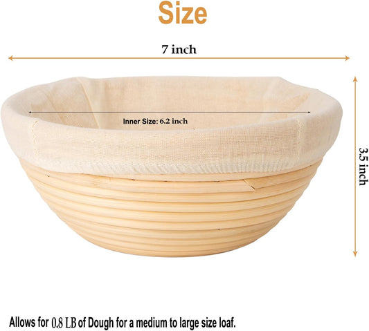 Banneton Bread Proofing Basket - Banneton Basket Set of 2 Pack 7 inch Round Sourdough Proofing Basket with Liner - Handmade Rattan Proofing Rising Bowl for Artisan Bread Making Baking Supplies