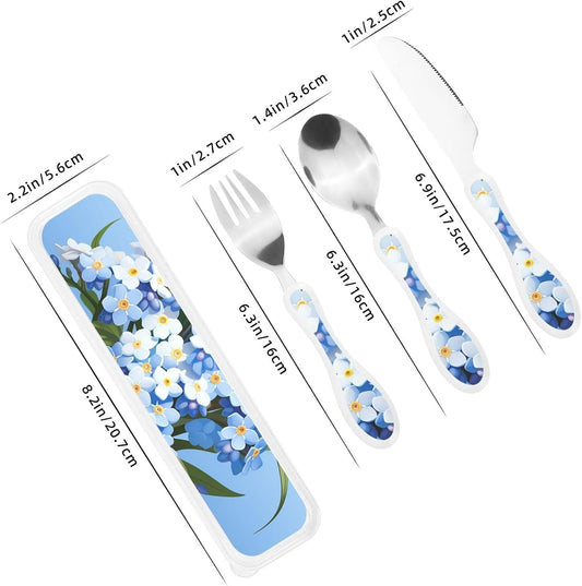 Stainless Steel Kids Silverware Set, Do Not Forget Me Utensil Set Reusable Children Safe Knife Spoon Fork Set With Storage Case Dishwasher Safe For Lunch, Travel Outdoors