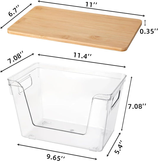 2 Set Pantry Organizers and Storage - Stackable Pantry Storage Bin Containers for Potato, Onion, Garlic, Fruit, Vegetable, Produce - Clear Front Open Kitchen Under Sink Organizer with Lid