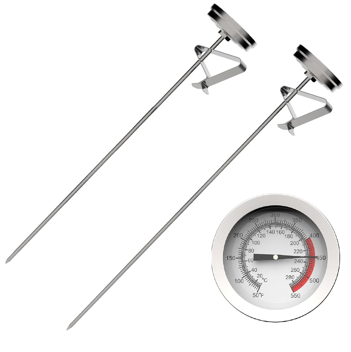 Candy/Deep Fry Oil Thermometer for Frying (2 Pack) with 12'' Probe & Pot Clip,- CookingThermometer for Frying Oil Candle Making Hot Deep Fryer (2, 12)