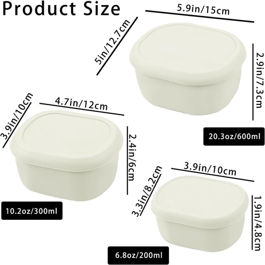 Silicone Food Storage Containers Set of 3 (6.8oz, 10.2oz, 20.3oz) - Leakproof, Microwave & Dishwasher Safe, Stackable Nesting Containers for Meal Prep, Lunch, Snacks, Freezer Friendly (Milky)