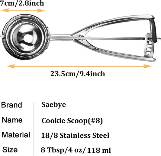 Saebye 4 oz Scoop, Large Ice Cream Scoop with Trigger, #8 Cookie Scoop,