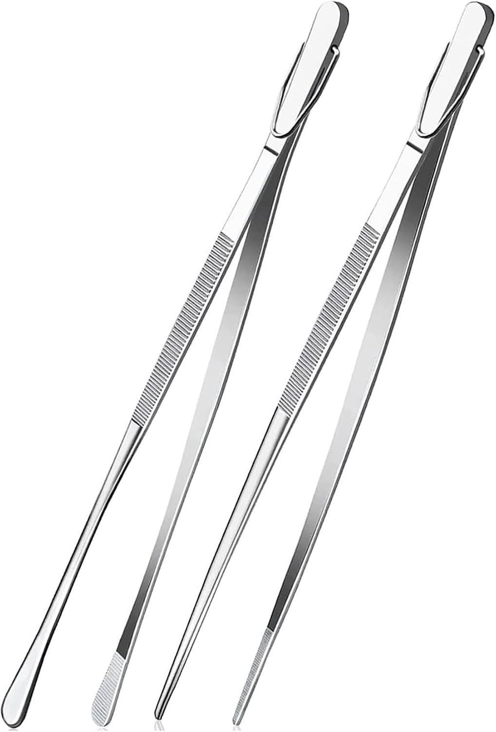 Fox Run Stainless Steel Kitchen Tweezers, Set of 2 Cooking Tweezers with Engraved Grip Pads, 12"