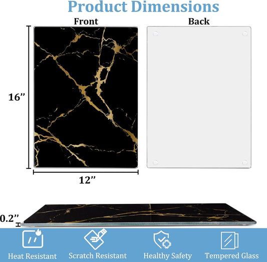 WRINGKIT Set of 2 Tempered Glass Cutting Board, Chopping Boards with Marble Pattern Non-slip Feet, 16''x12'' Glass Countertop Protector for Kitchen Counter, Shatter and Heat Resistant