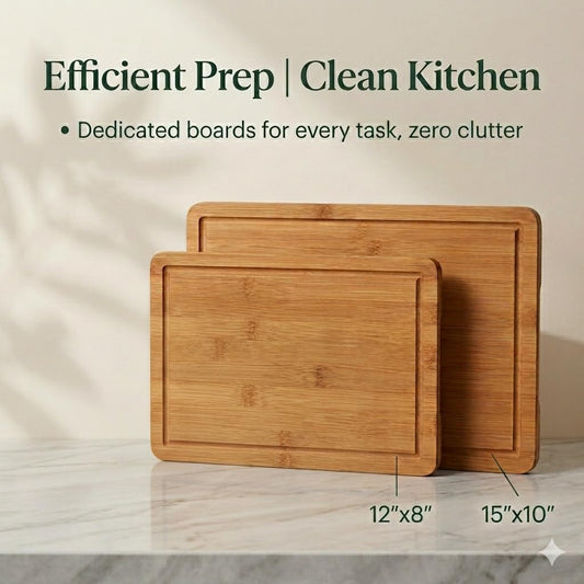 3-Piece Deep Carbonized Bamboo Cutting Board Set with Vertical Drying Stand | Wooden Chopping Boards for Kitchen | Extra Deep Juice Grooves & Easy-Carry Side Handles | Gift-Ready