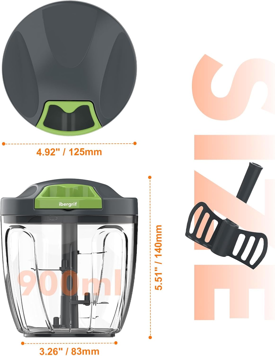 Ibergrif Manual Food Processor Vegetable Chopper, Portable Onion Chopper Garlic Mincer with Hand Pull String Cutter for for Veggies, Ginger, Fruits, Nuts, Herbs, 500ml, for Kitchen, Camping, RV, M501