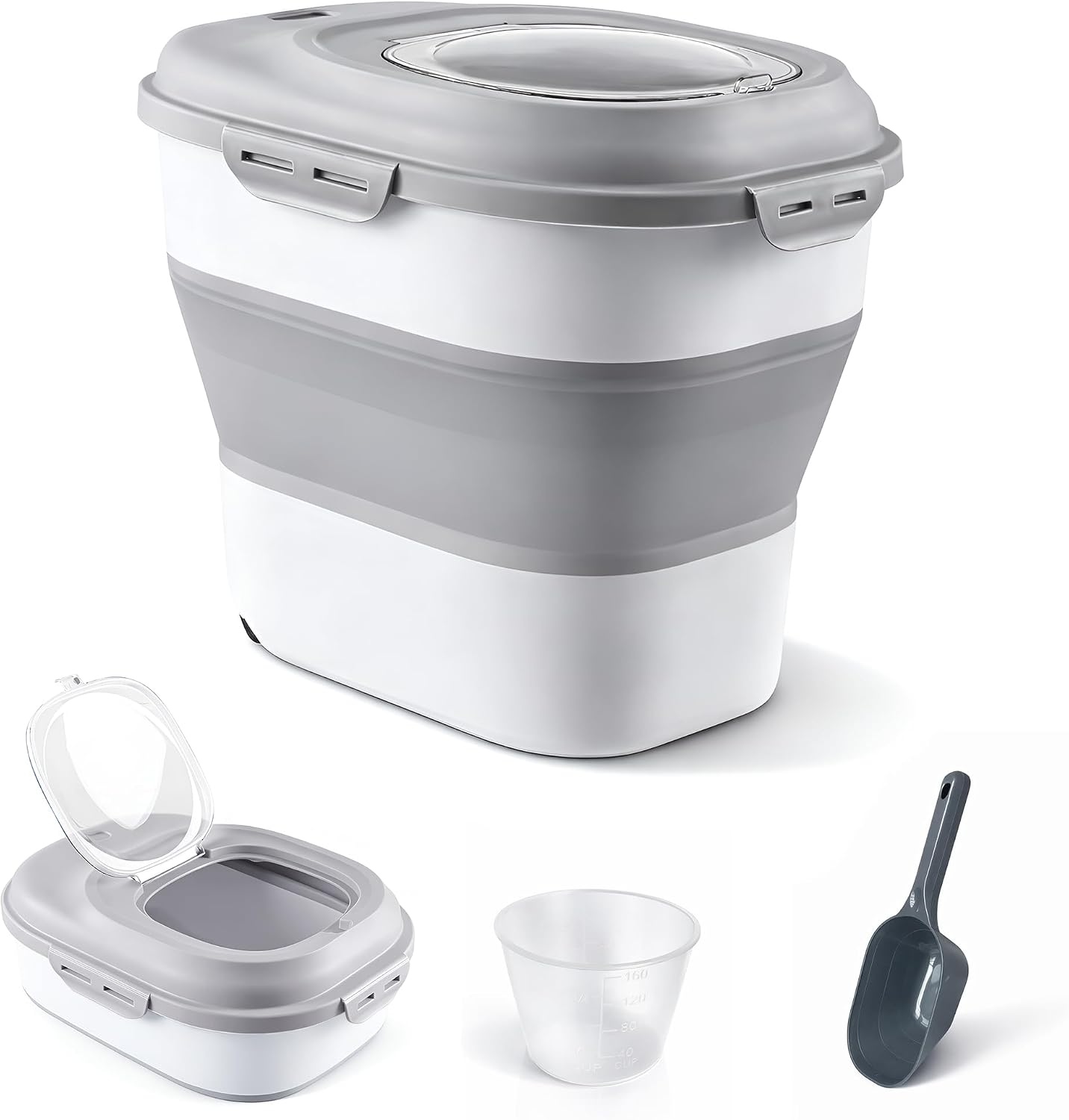 25-30 Lbs Dog Food Storage Container with Cup, Scoop - Collapsible Transparent Airtight Food Storage Containers with Lids, Rolling Wheel - HomeStorage Bins withLids forFood, Rice, PetFood, Flour