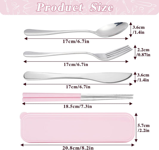 JEPELUS 2 Pcs Travel Utensils with Case, Reusable Lunch Box Silverware Set, Stainless Steel Portable Cutlery Set Fork Spoon Knife Chopsticks Flatware for Work Camping Office School Picnic Adult Kid