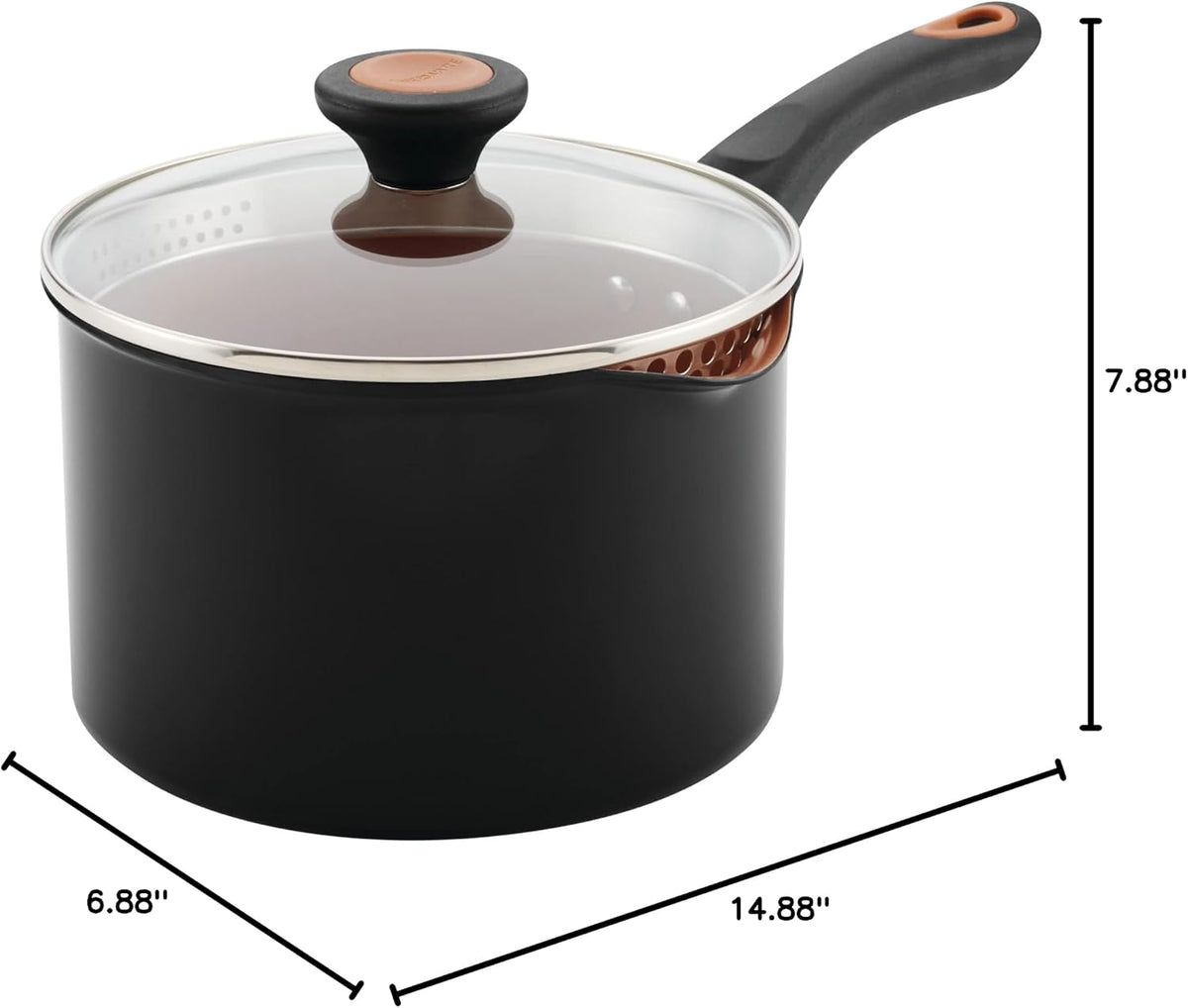 Farberware Glide Copper Ceramic Nonstick Straining Sauce Pan, 3-Quart