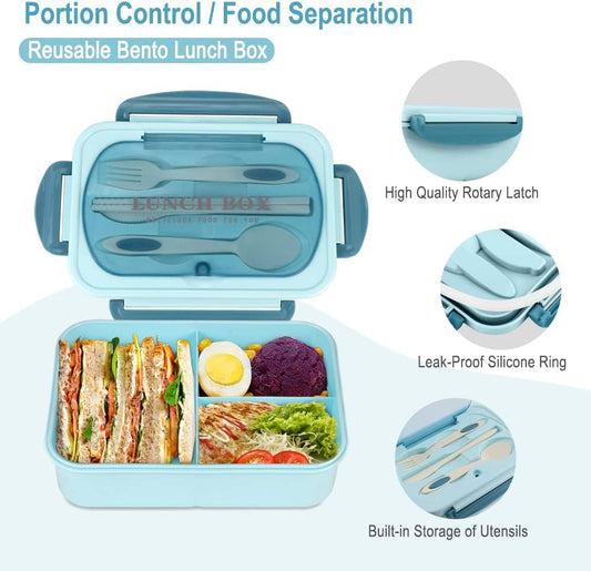 NatraProw Bento Box for Adult, 1200 ML Lunch Containers, LeakProof Lunch Box with Utensils, BPA Free, 3 Compartment Bento Box Microwave Safe, Khaki
