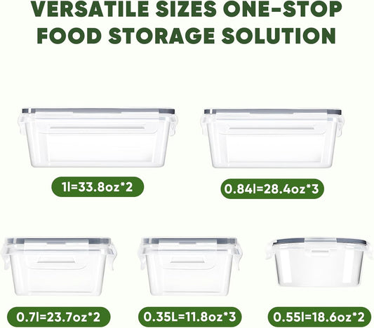 24-Piece PVC-Free BPA-Free Food-Grade Plastic Kitchen Set (12 Containers + 12 Lids), Leakproof Airtight Reusable Meal Prep & Food Storage Containers, Microwave and Dishwasher Safe