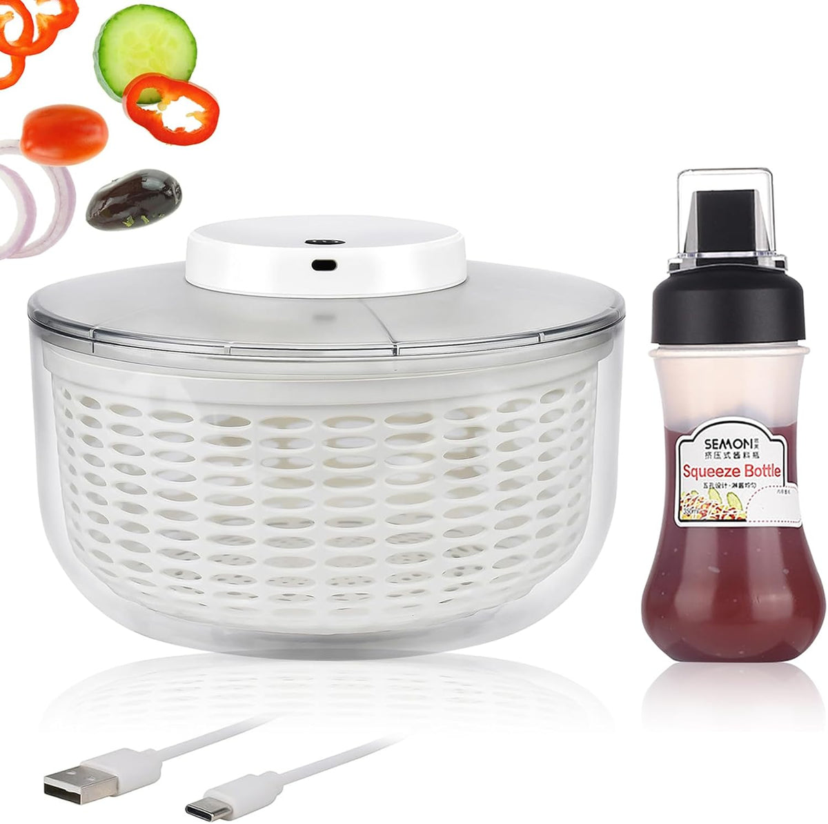 USB Electric Salad Spinner,4L Large Capacity Lettuce Vegetable Washer Dryer