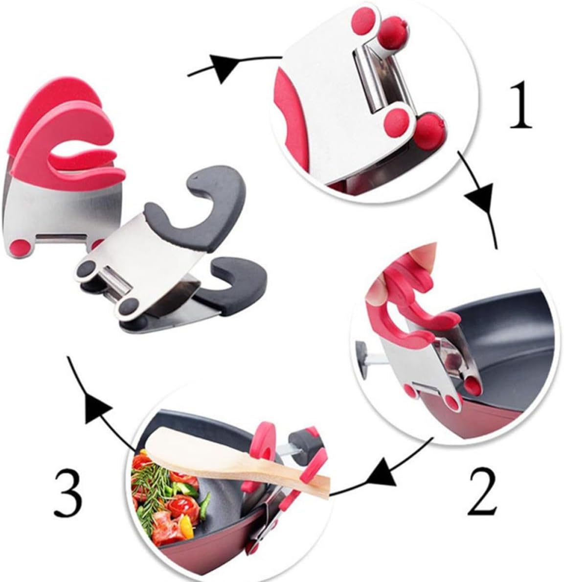 3 Piece Pot Clip Spoon Rest Holder Stainless Steel and Plastic
