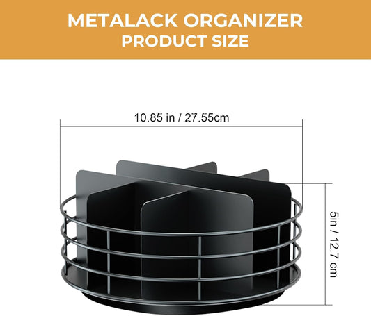 Snack Organizer - Versatile Snack Storage 2 Tier Lazy Susan with Convenient Grab-and-Go Design, Metal Snack Holder for Home, Office, Breakroom, 11.85" L x 11.85" W x 13.3" H (Matte Black)
