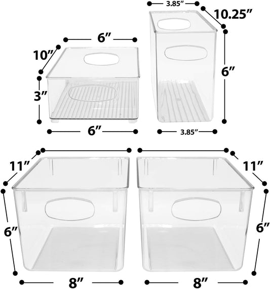 Sorbus Plastic Storage Bins Stackable Clear Pantry Organizer Box Bin for Organizing Kitchen Fridge, Food, Snack Pantry, Fruit, Vegetables, Bathroom, Wide & Narrow Deep Container Set
