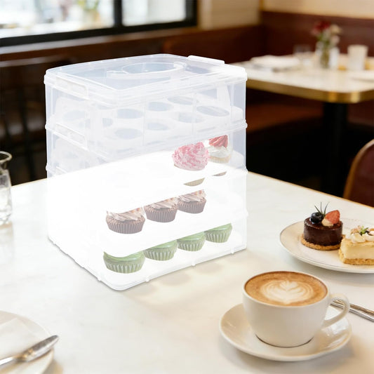 4-Tier Cupcake Carrier with Removable Stackable Layers - Cake Holder and Transport Container with Lid & Handle, Stores 48 Cupcakes for Parties, Baking, Events, Dessert Display, White