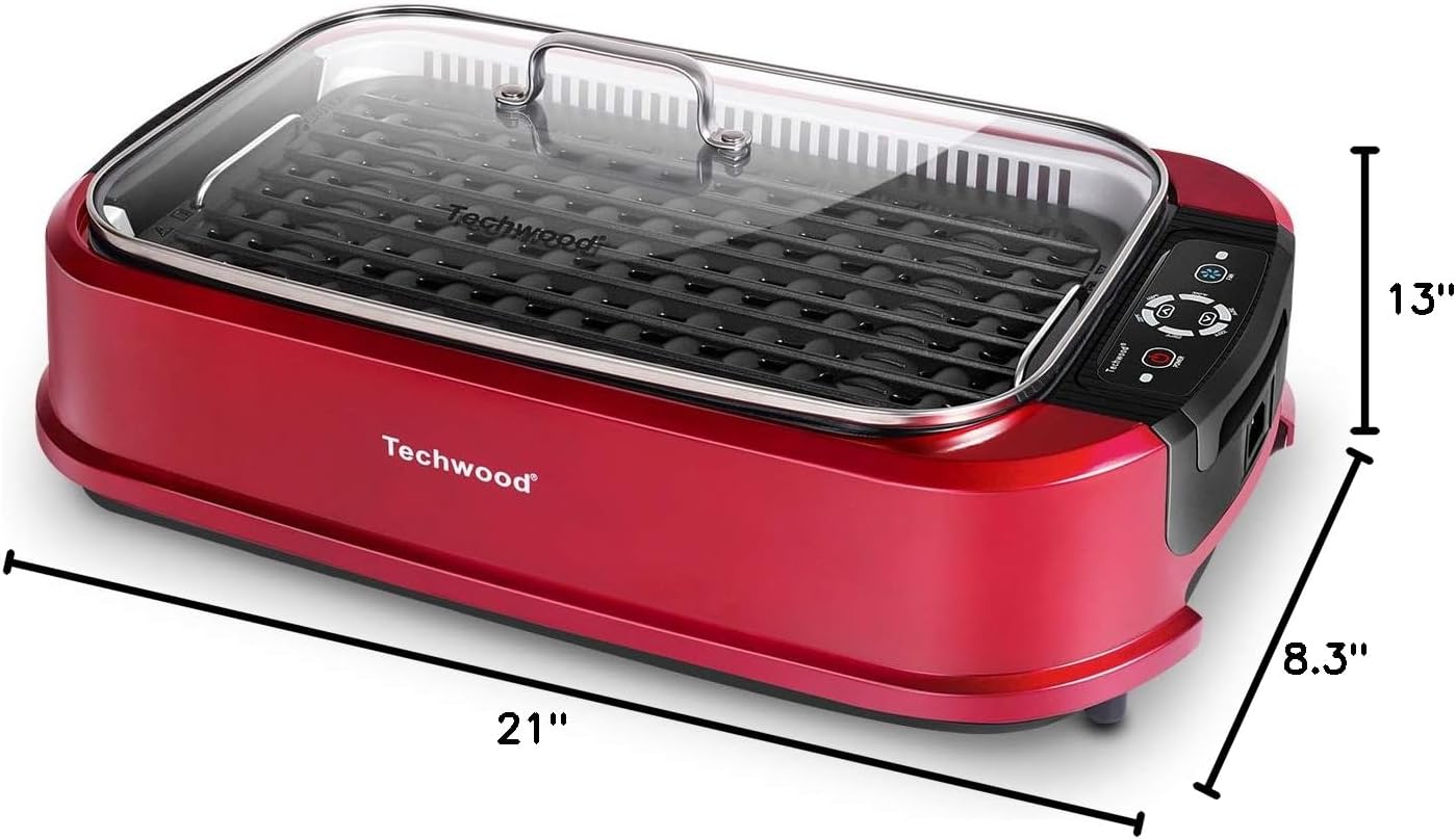 Techwood Indoor Grill Smokeless Grill, Electric Korean BBQ Grill with Glass Lid, Turbo Smoke Extractor Technology, Dishwasher-Safe Drip Tray & Nonstick Grilling Removable Plate, Black, 1500W