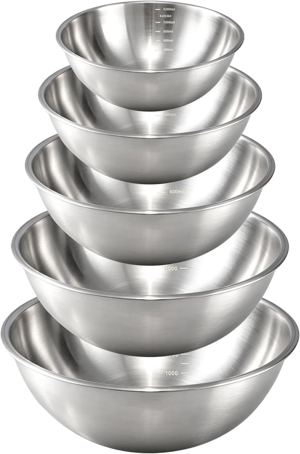 Gronivex 304 Stainless Steel Mixing Bowls, 3-Piece (1.5, 2.2 & 3.4 Qt) | Thicker-Gauge, Food-Grade Metal, Stackable Nesting & Space-Saving – For Kitchen Baking, Salads, Meal Prep, RV & Camping Use
