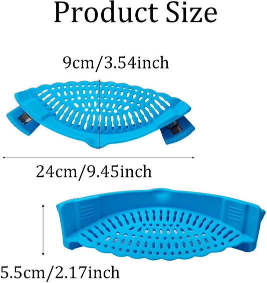 Blue Silicone Clip On Strainer, Universal Pot Colander for Draining Pasta, Vegetables and Kitchen Cooking