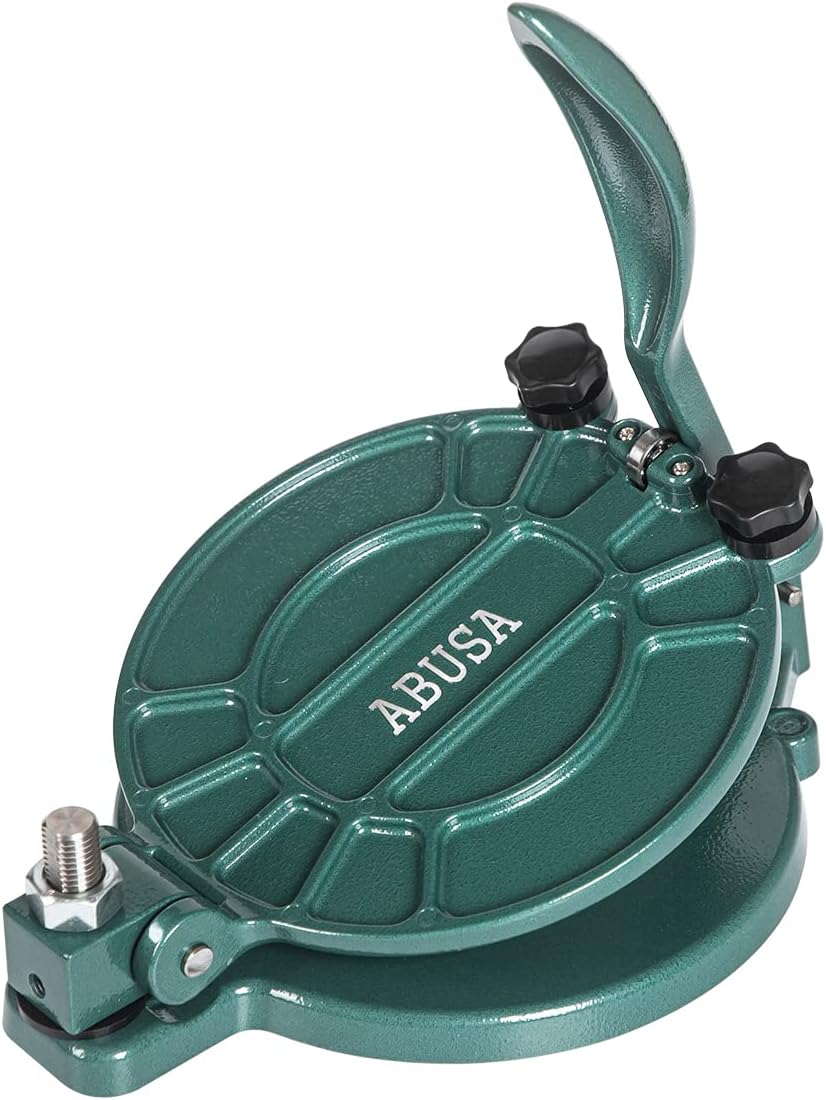 ABUSA Thickness Adjustable Tortilla Press 8 Inch Tortilla Maker Black - Roti, Dough Press, Dosa, Tawa, Tamale, Pizza, Pie, Patty (Extra Oil Paper or Patty Paper needed)