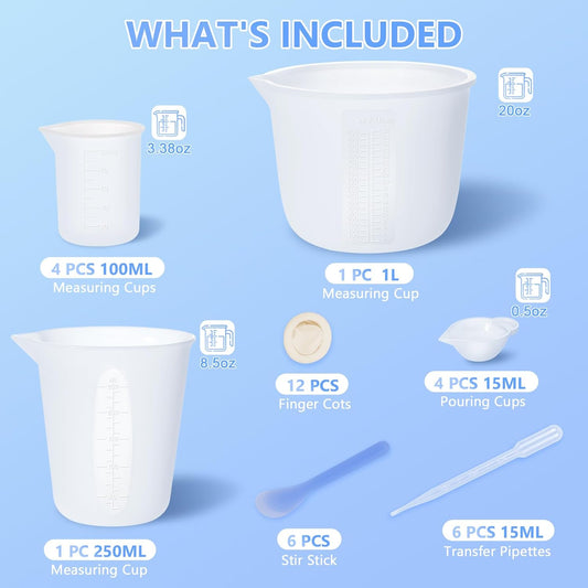 KISREL Silicone Measuring Cups for Resin, Resin Supplies with 600&100ml Cups, Resin Mixing Cups, Silicone Stir Sticks, Epoxy Mixing Cup