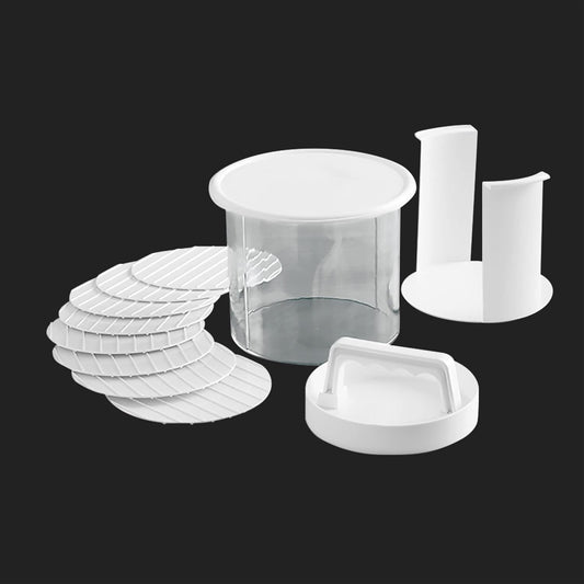 Mr. Bar-B-Q Hamburger Press Patty Maker - Non-Stick Burger Mold Shaper with Freezer Storage Container - 12-Piece Set with 8-Layer Plastic Discs for BBQ Grill - #40231Y