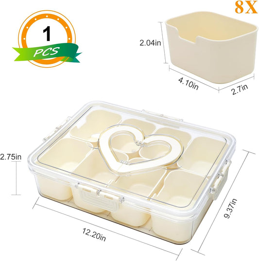 XING-RUIYANG Divided Serving Tray with Lid and Handle,Snackle Box Containers with 8 Compartment,Portable Snack Serving Platters Reusable Storae Organizer for Fruits,Nuts,Candy,Party,Picnic,Veggies
