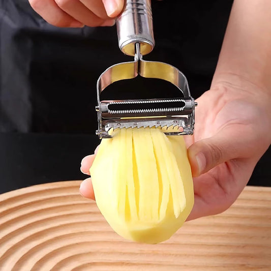 2 Pack Crinkle Cutter & 2-in-1 Vegetable Peeler Set – Stainless Steel French Fry Cutter, Wavy Potato Chopper, Julienne & Straight Peeler for Carrot, Cucumber, Fruit, Veggie Prep
