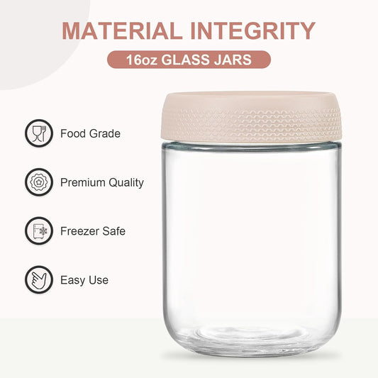 NETANY 6-pack 10oz Glass jars with Airtight Lids, Overnight Oats Containers with Lids, Wide mouth Mason Salad jars, Glass Food Storage Containers for Snacks Yogurt Spice Sugar