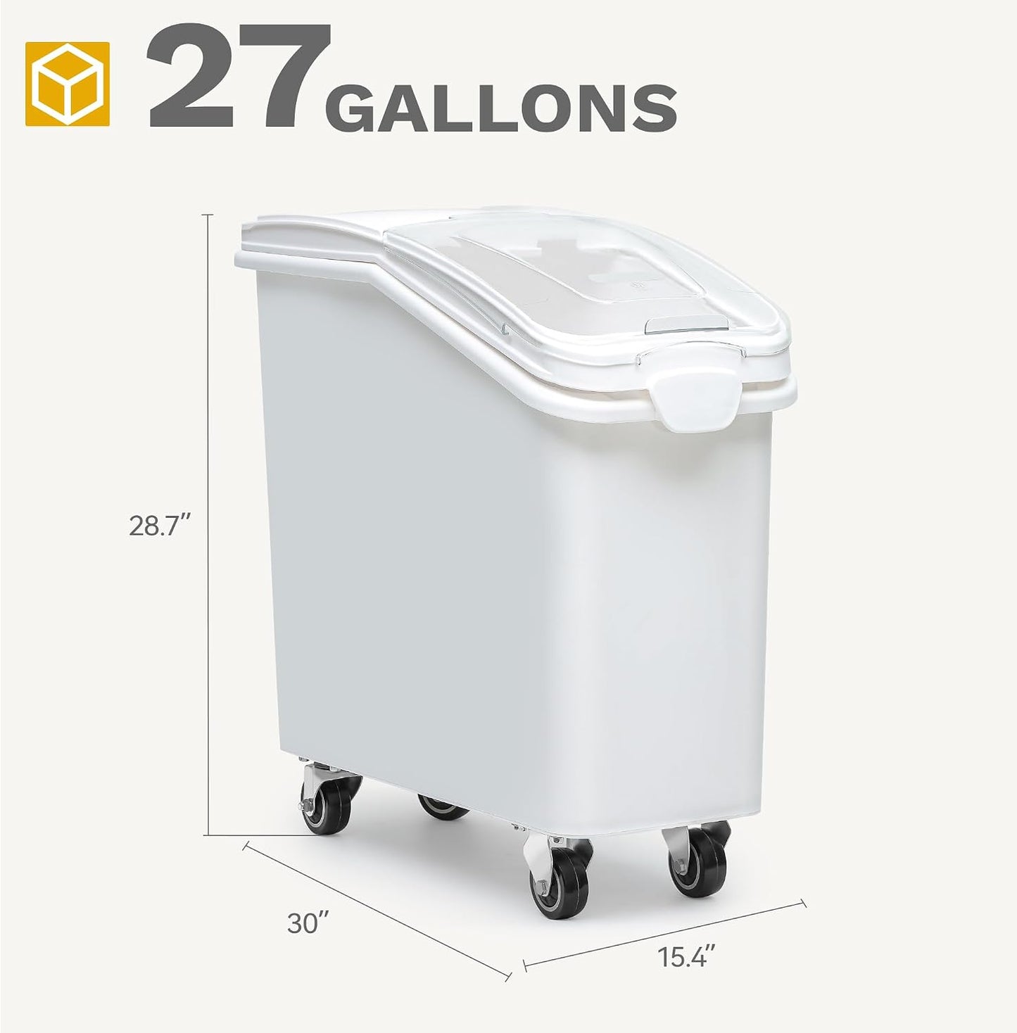 DWVO 21 Gal Large Ingredient Storage Bin, Flour Rice Food Storage Containers Bin with 500 Cups, Commercial Bins with 360° Wheels, Scoop and Lid for Kitchen, White