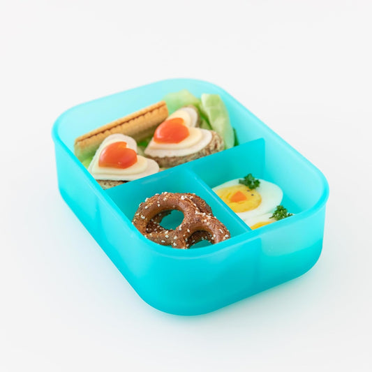 Bumkins Snack/Lunch Bento Box for Kids and Adults, 3 Compartment Container, Leak Proof Lid, for Portioning, Large Section Can Hold Sandwich, Food-Safe LFGB Platinum Silicone, Microwave-Safe, Pink