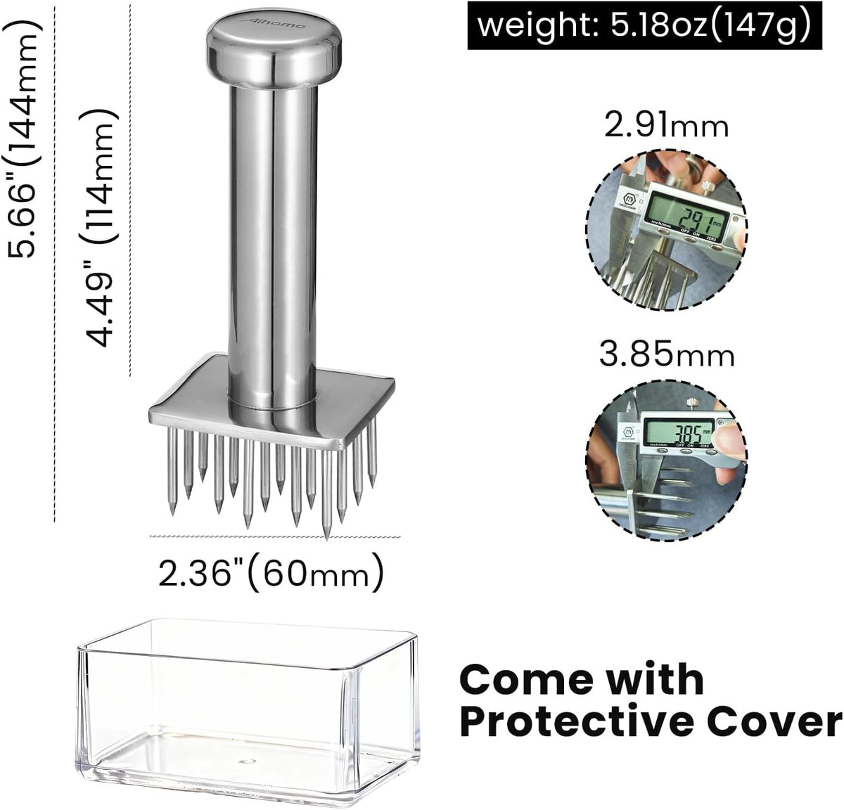 304 Stainless Steel Meat Tenderizer Tool, Sharp Long Needles for Thick Cuts