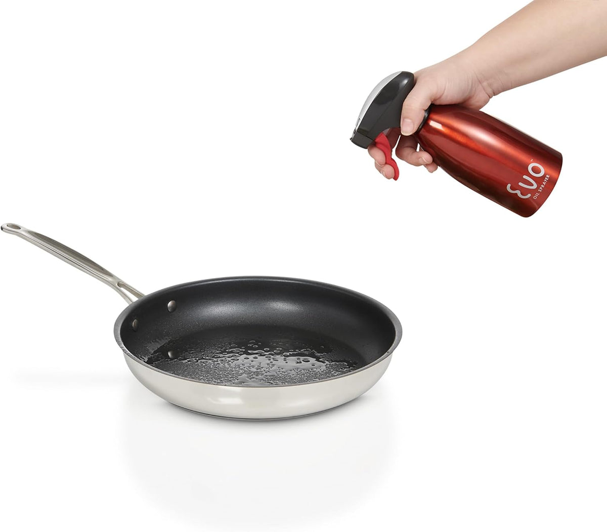 Evo Oil Sprayer 18/8 Stainless Steel, Non-Aerosol for Olive, Cooking Oils, and Vinegars, Silver, 16-Ounce Capacity