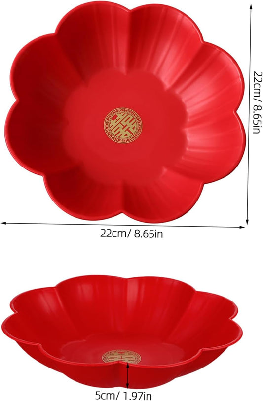 ABOOFAN 2 Pack Chinese Style Wedding Snack Trays 8.66 Inch Flower Shaped Candy Dishes Fruit Plates for Party and Home Decoration